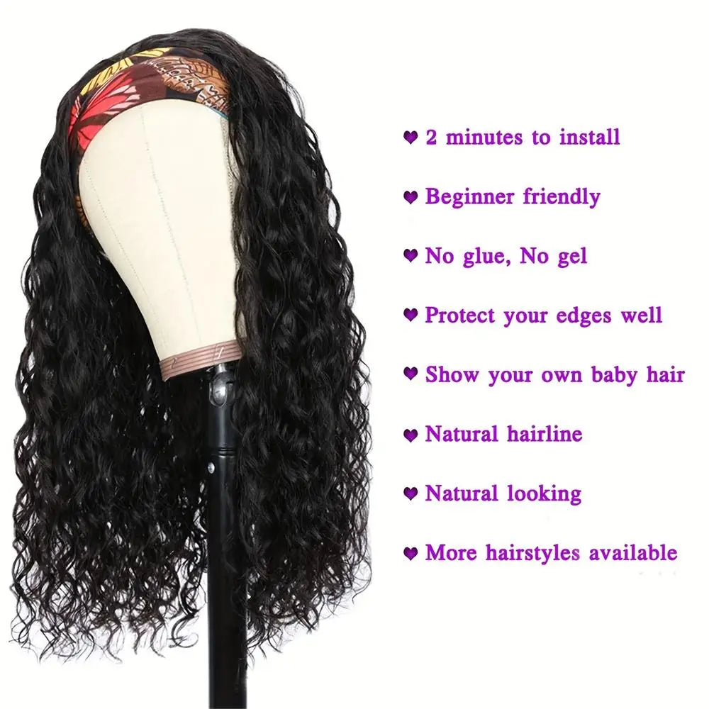 Headband Wig Human Hair Deep Wave Curly Headband Wig None Lace Front Wigs Human Hair Glueless Curly Headband Half Wigs For Women