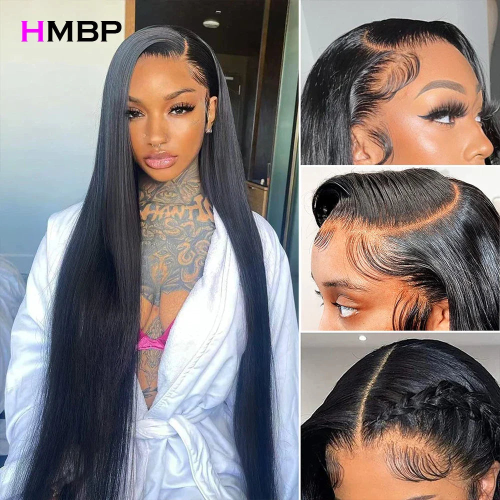 30 40Inch Bone Straight Glueless Wig Human Hair Ready To Wear 180 Density Brazilian Preplucked 13x4/13x6 HD Lace Front Wig HMBP