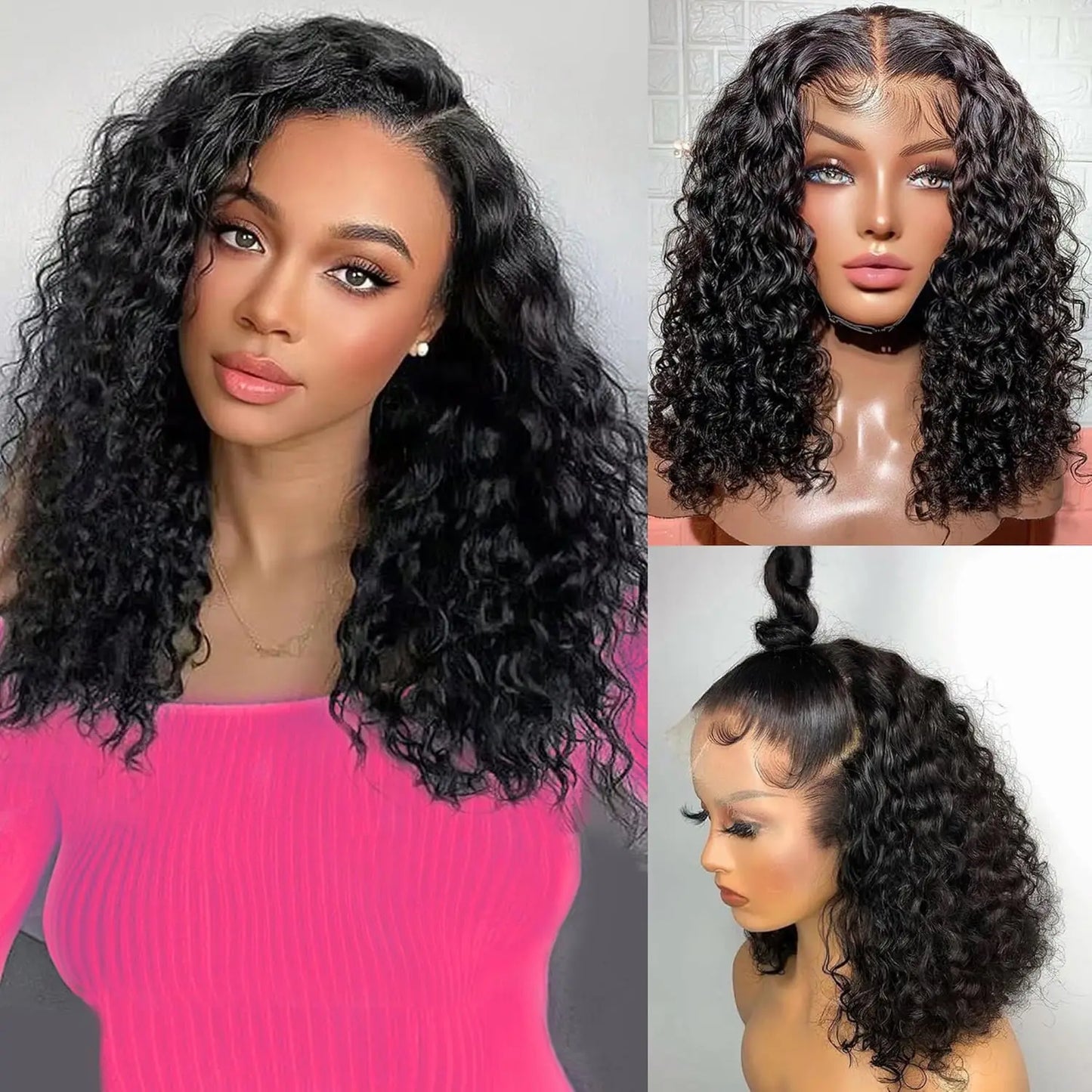 Deep Wave HD Bob Wig Human Hair Frontal Wig Brazilian 200% 13x4 Short Bob Curly Lace Front Wigs 13x4 Wig For Women