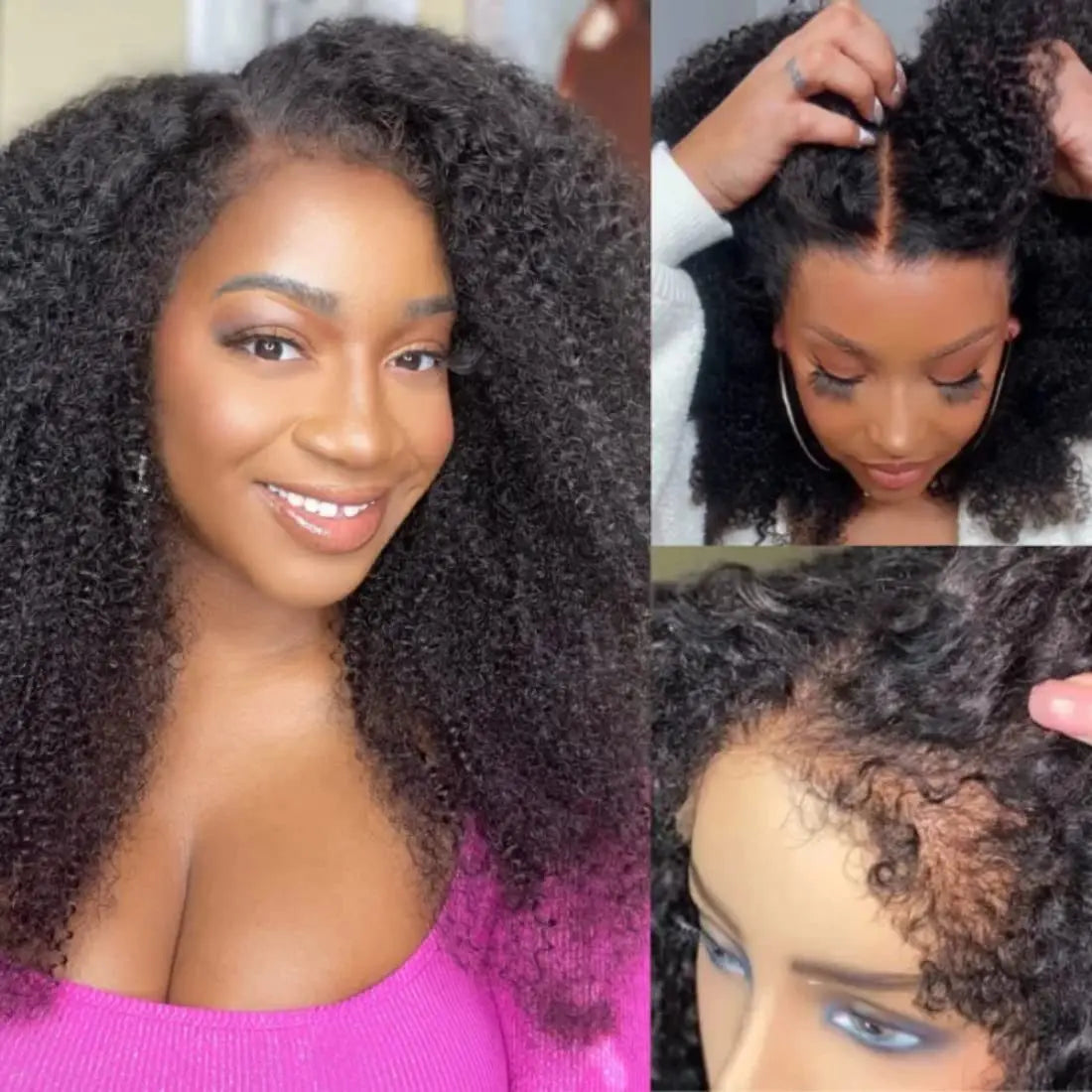 Kinky Curly Lace Front Wig Human Hair With 4C Edges Baby Hair Lace Wigs Realistic Natural Curly Hairline Lace Wig 180% Density