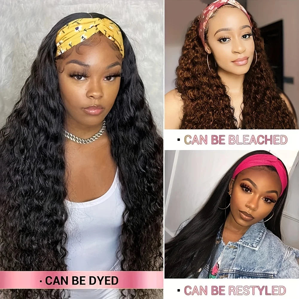 Headband Wig Human Hair Deep Wave Curly Headband Wig None Lace Front Wigs Human Hair Glueless Curly Headband Half Wigs For Women