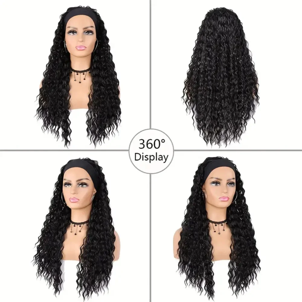 Headband Wig Human Hair Deep Wave Curly Headband Wig None Lace Front Wigs Human Hair Glueless Curly Headband Half Wigs For Women