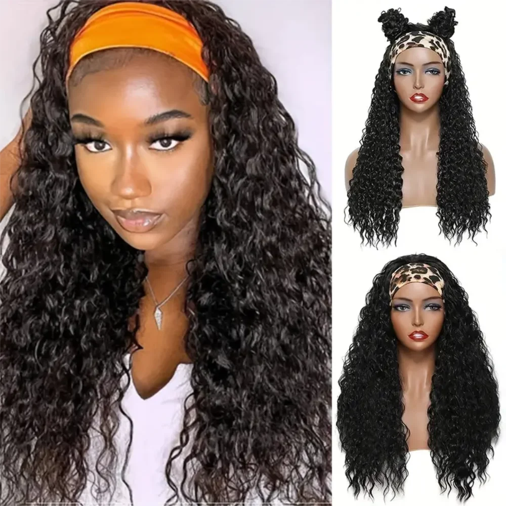 Headband Wig Human Hair Deep Wave Curly Headband Wig None Lace Front Wigs Human Hair Glueless Curly Headband Half Wigs For Women