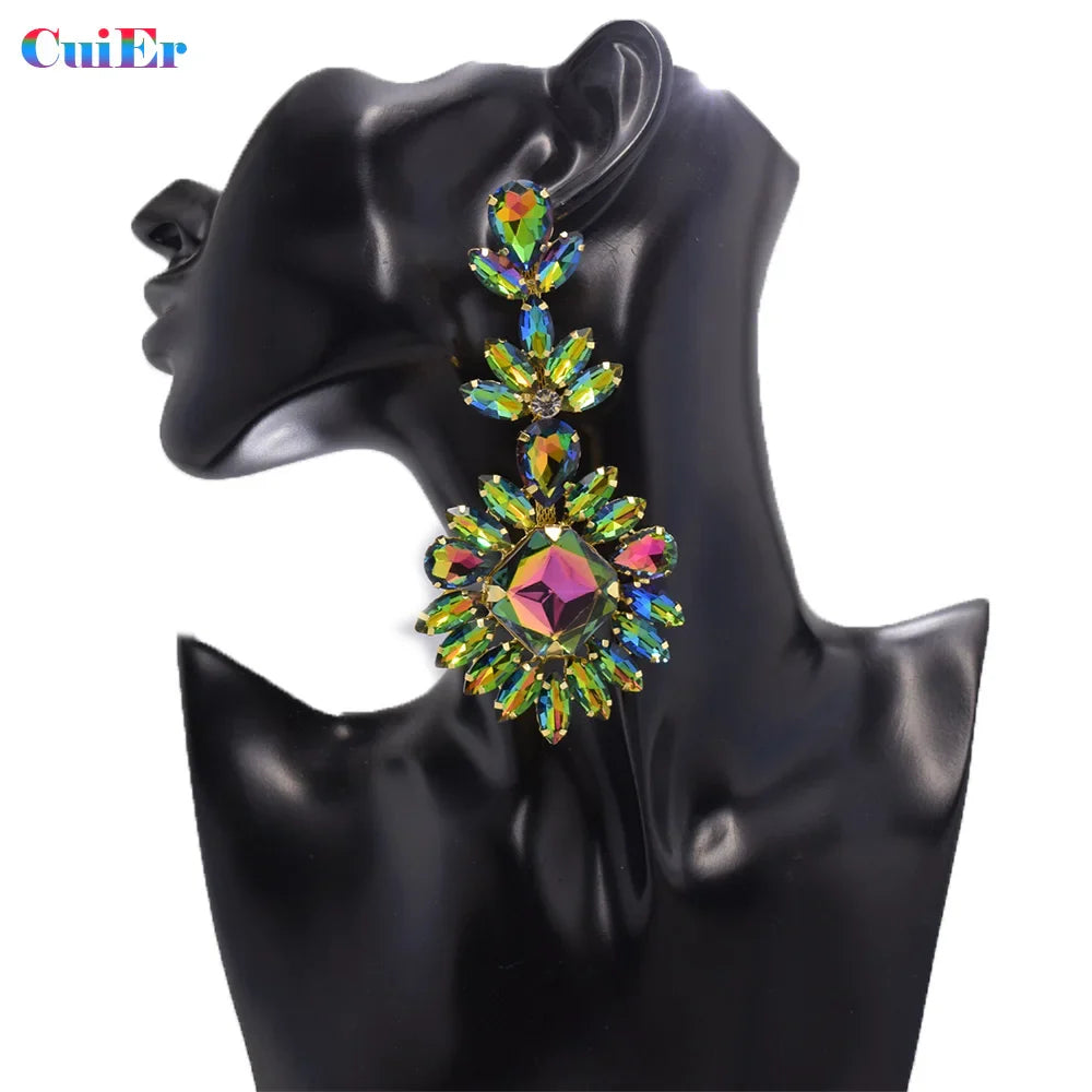 CUIER Luxury Crystal Long Drop Earrings Women Fashion Statement Earrings Wedding Party Gifts Accessory rhinestones Jewelry