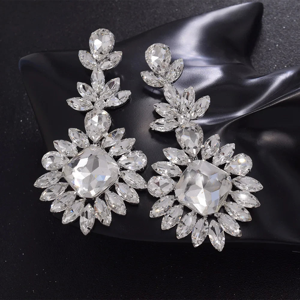 CUIER Luxury Crystal Long Drop Earrings Women Fashion Statement Earrings Wedding Party Gifts Accessory rhinestones Jewelry