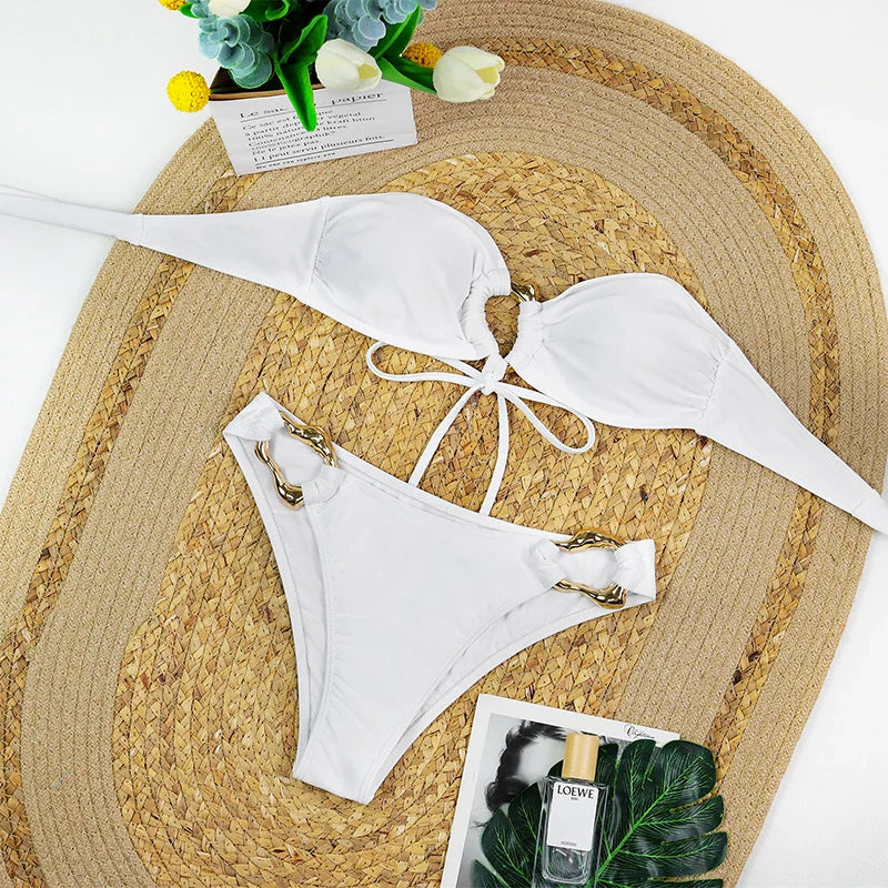 3 Piece Bikini Sets Spaghetti Strap Swimsuits 2025 Women Sexy High Split Beachwear Long Skirt Bathing Suit Summer Vacation Wear