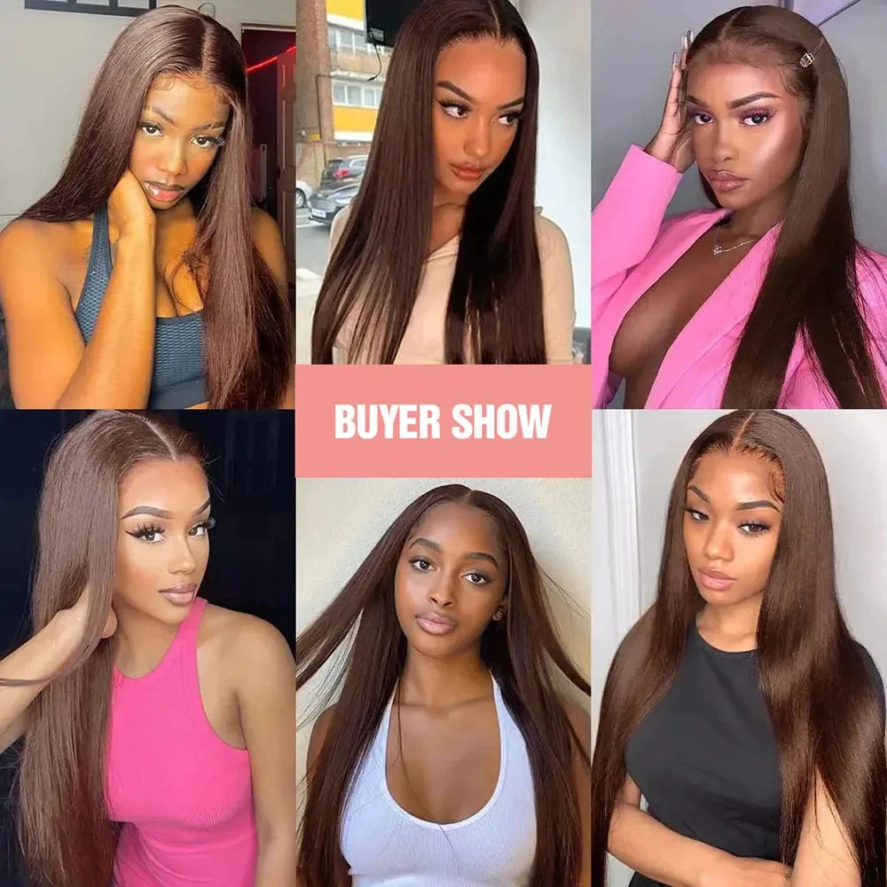30 Inch Bone Straight Brazilian Human Hair Wig 100% 13x6 HD Lace Frontal Wig Chocolate Brown Lace Front Wigs For Black Women