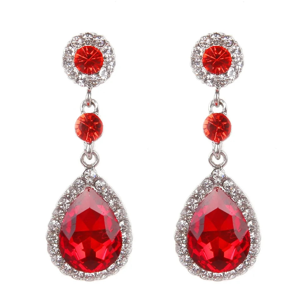 Luxury Bridesmaid Crystal Drop Earrings for Wedding Party Zircon Water-Drop Dangle Earrings Geometry Round Fashion Jewelry Gift