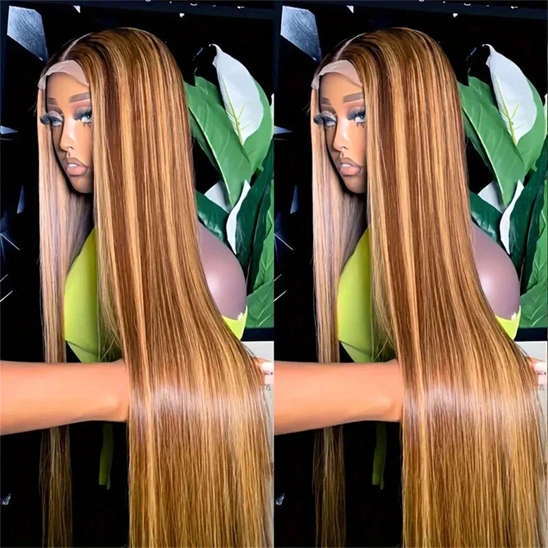 Highlight Wig Human Hair Bone Straight Blond Ombre 13x4 HD Lace Wig Colored Human Hair Frontal Wig Brazilian Wigs 200 Density