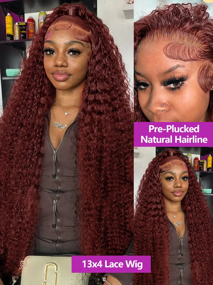 Loose Deep Wave 13x4 Hd Lace Frontal Reddish Brown Human Hair Curly Wigs Water Wave Brazilian Brown Colored Wigs For Women