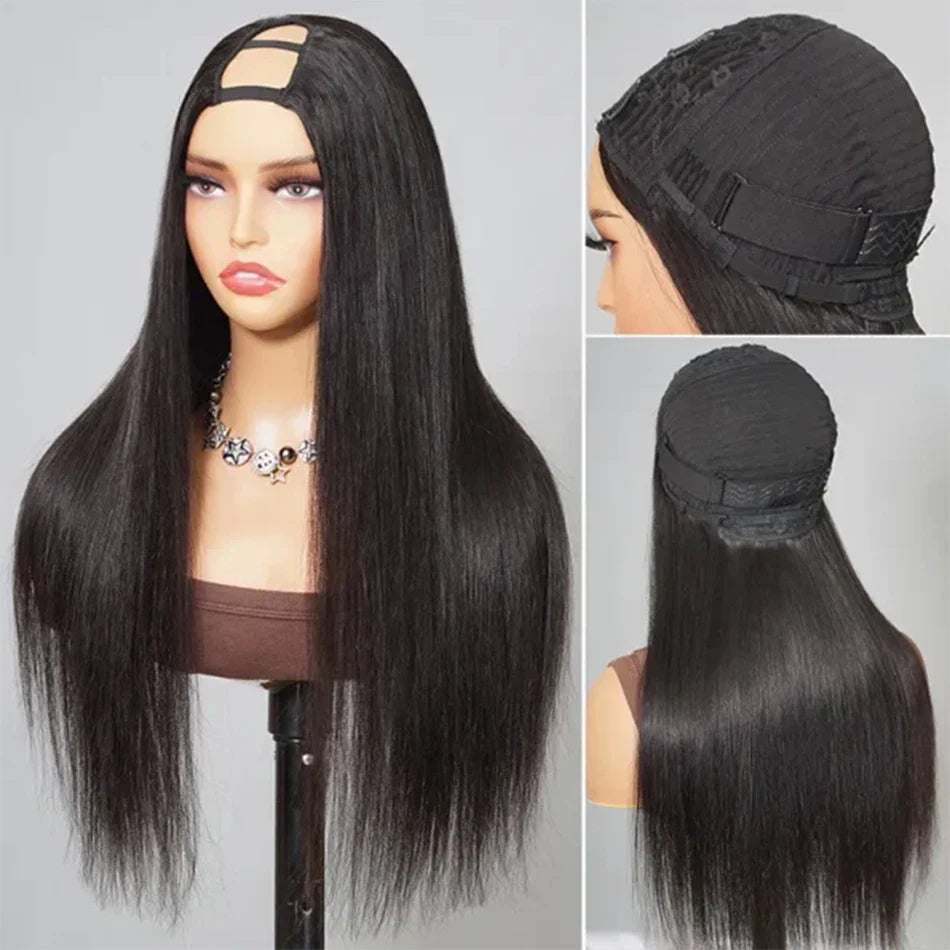 Straight U Part Wig Human Hair No Leave Out No Glue Brazilian Glueless Bone Straight Human Hair Wigs for Women 180% Density