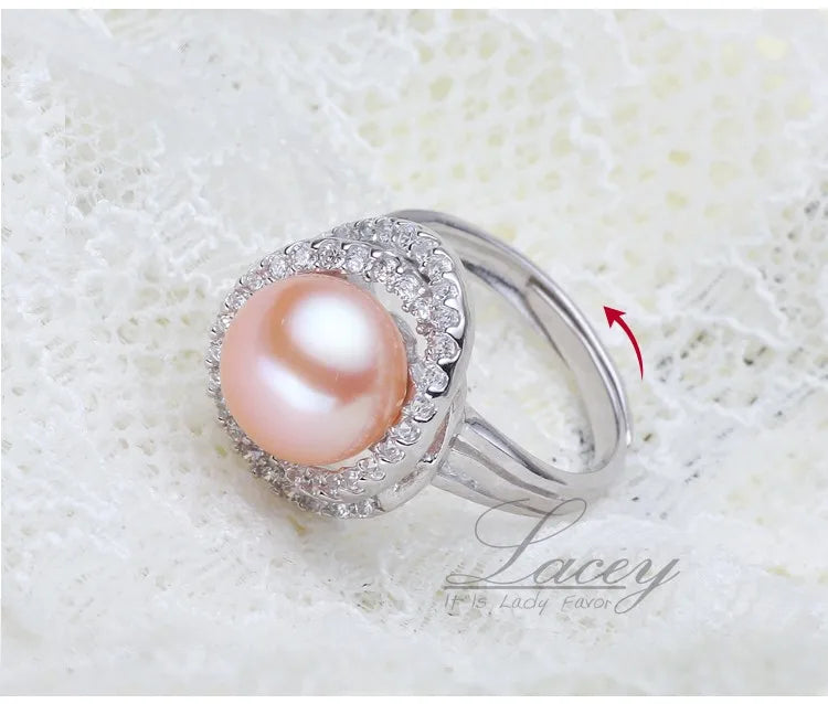 Natural Big Pearl Rings For Women,Wedding Freshwater Pearl Ring 925 Silver Fashion Jewelry
