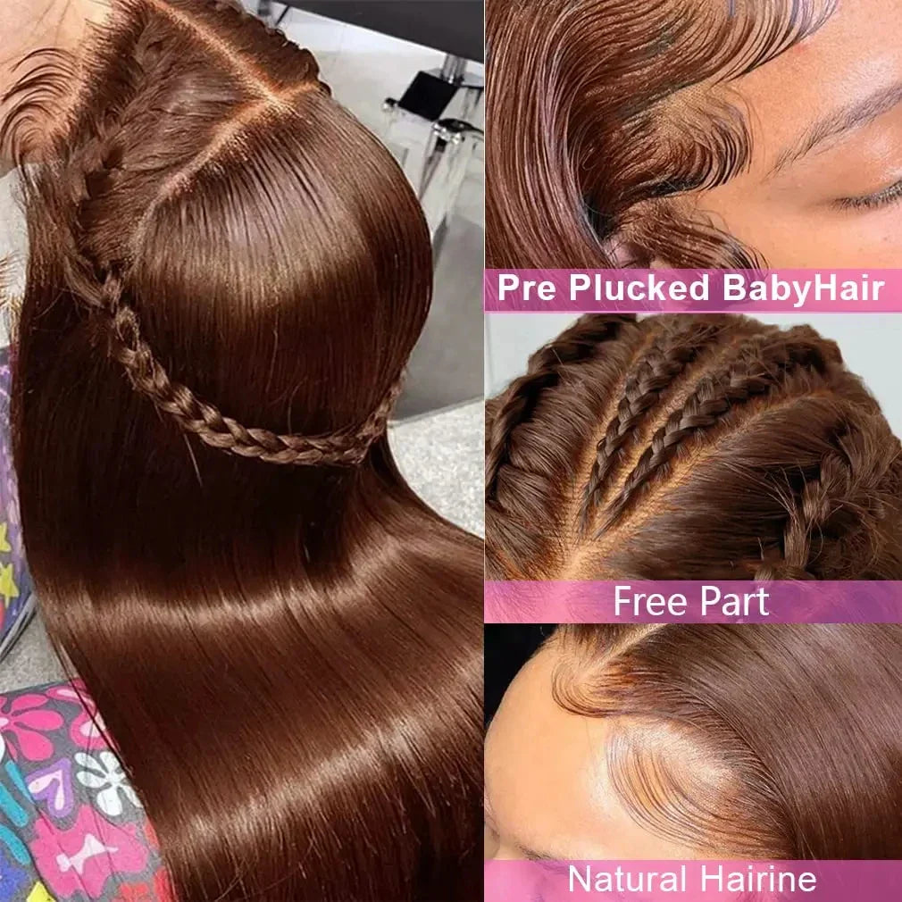 30 Inch Bone Straight Brazilian Human Hair Wig 100% 13x6 HD Lace Frontal Wig Chocolate Brown Lace Front Wigs For Black Women