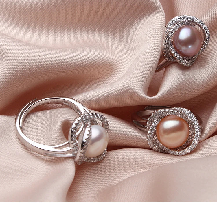 Natural Big Pearl Rings For Women,Wedding Freshwater Pearl Ring 925 Silver Fashion Jewelry