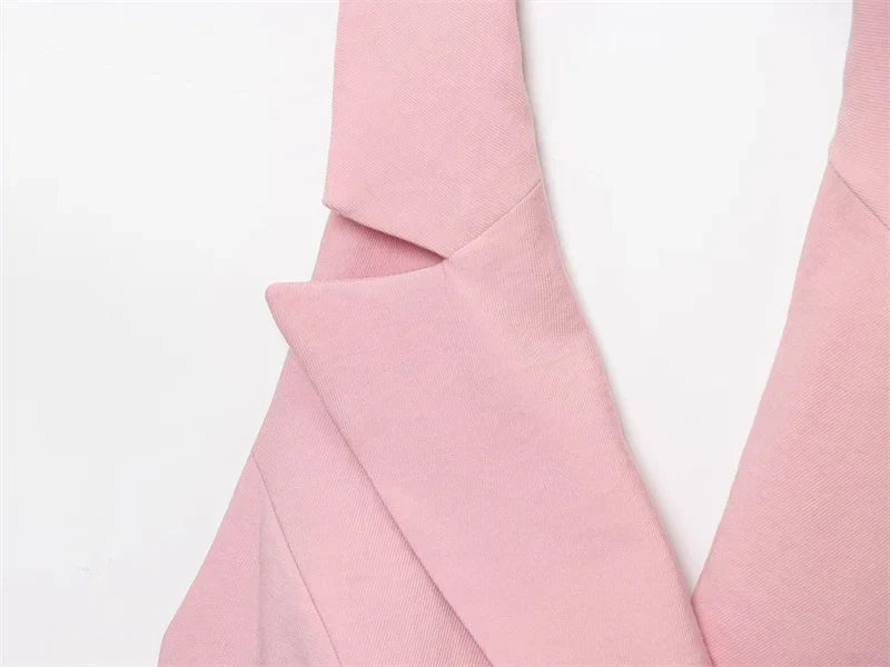Women's Tops 2025 New Double-Breasted Halterneck Pink Vest Casual and fashionable women's vest