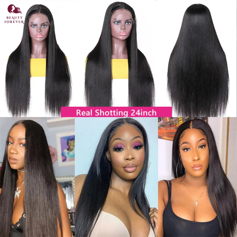Beautyforever Glueless Straight Human Hair Wig Preplucked 13x4 Lace Front Human Hair Wig Brazilian 5x5 HD Lace Wig