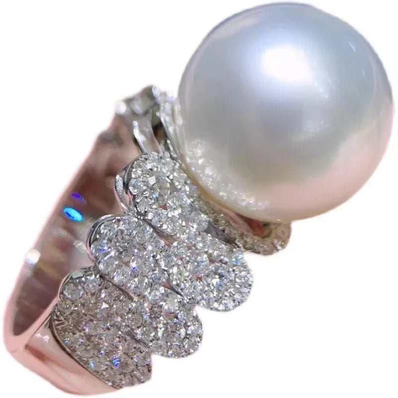 Elegant and Round Natural Large Pearl Ring with Personalized Design for Women, Adjustable Opening for Jewelry, Lover's Gift