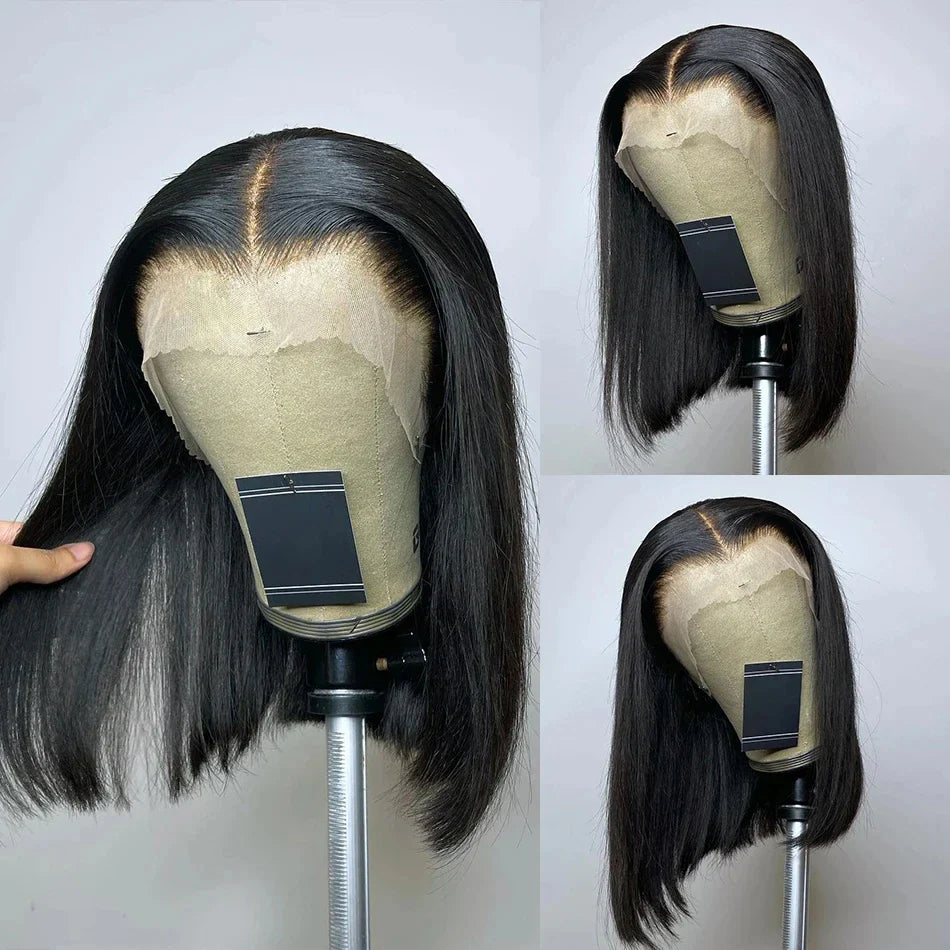 Bleached Knots Bone Straight Wig Human Hair Ready To Go Short Bob 13x4 HD Full Transparent Lace Frontal Wigs Pre Plucked