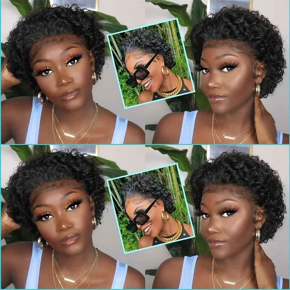 13x1 Curly Human Hair Lace Frontal Wig Pixie Cut Curly Lace Front Human Hair Wigs for Women Brazilian Human Hair Wig Sale