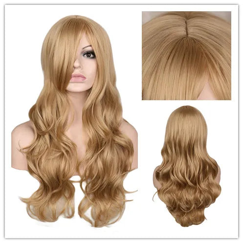Long Black Wavy Hair Wigs for Women Natural Synthetic Curly Wig Heat Resistant Fiber Wigs for Daily Cosplay