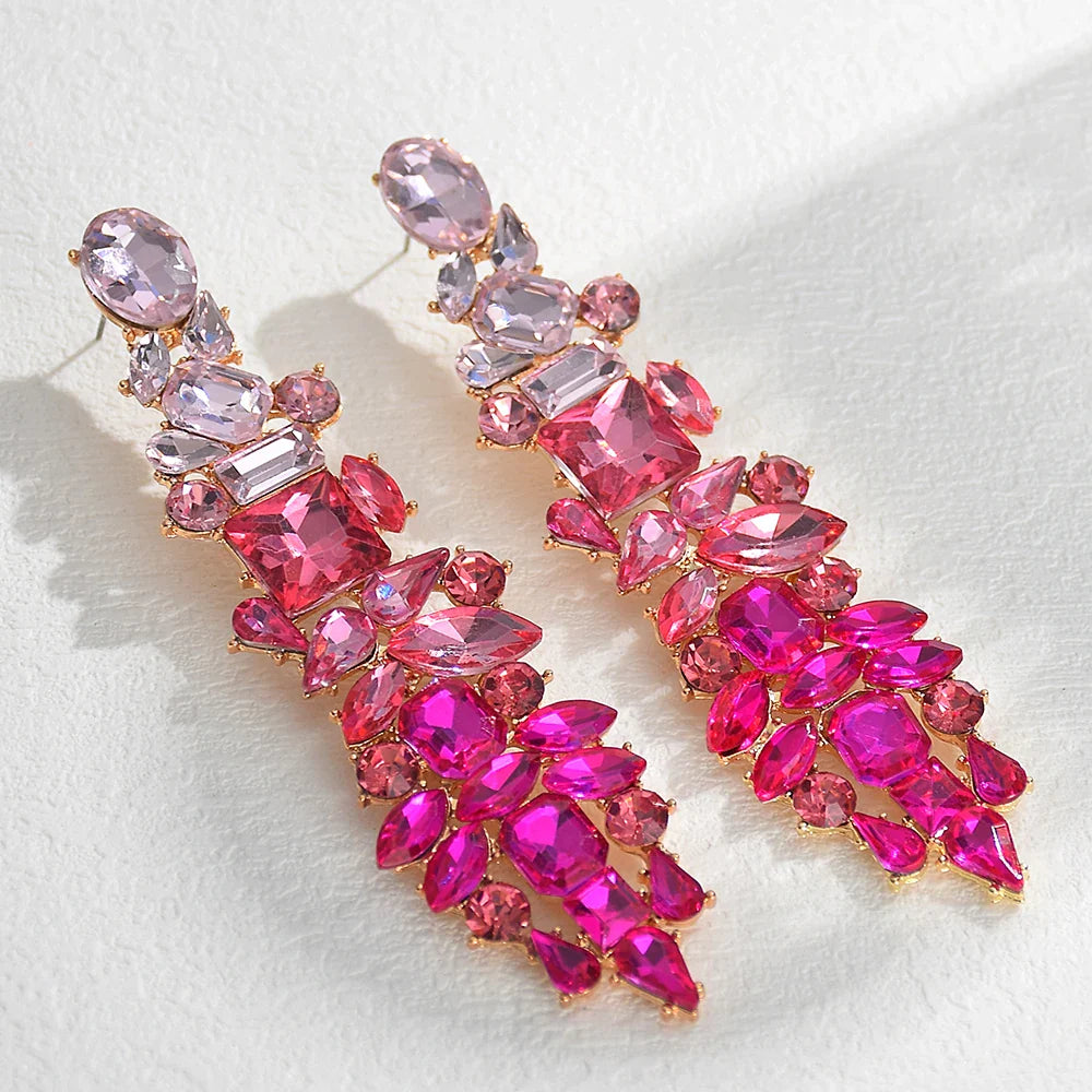 Luxury Elegant Crystal Drop Earrings For Women Rhinestone Pendant Earrings Statement New Design Jewelry
