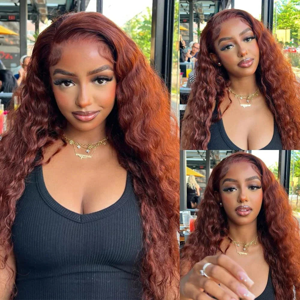 Deep Curly Wigs Human Hair Reddish Brown 13x4 13x6 Hd Lace Frontal Wig Colored Water Wave Lace Front Wig for Women 30 36 40 Inch
