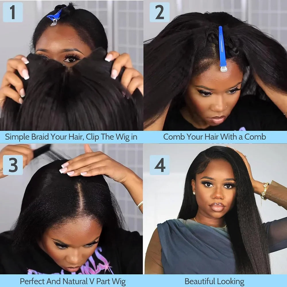 Kinky Straight Human Hair Wig V Part Wig Human Hair For Women U Part No Leave Out V Shape Brazilian Wig Without Glue Half Wigs