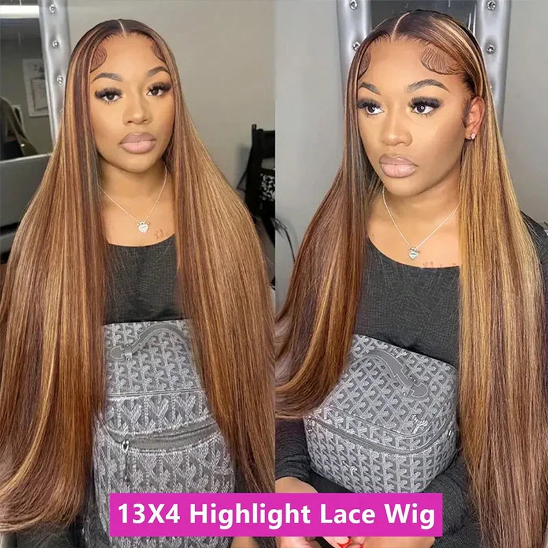 Highlight Wig Human Hair Bone Straight Blond Ombre 13x4 HD Lace Wig Colored Human Hair Frontal Wig Brazilian Wigs 200 Density