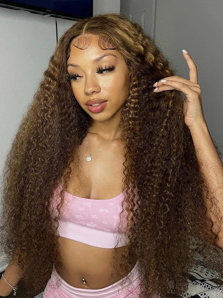 4/27 Curly Wigs 13x4 Highlight Deep Wave Wig Human Hair Ombre Honey Blonde Brown Colored Brazilian Water Wave Human Hair Wig