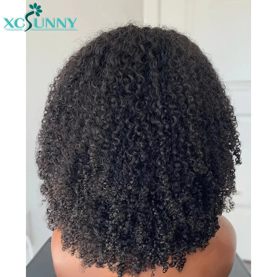 Kinky Curly Human Hair Wigs With Bangs For Black Women Natural Hair Wig Brazilian Machine Made O Scalp Wig
