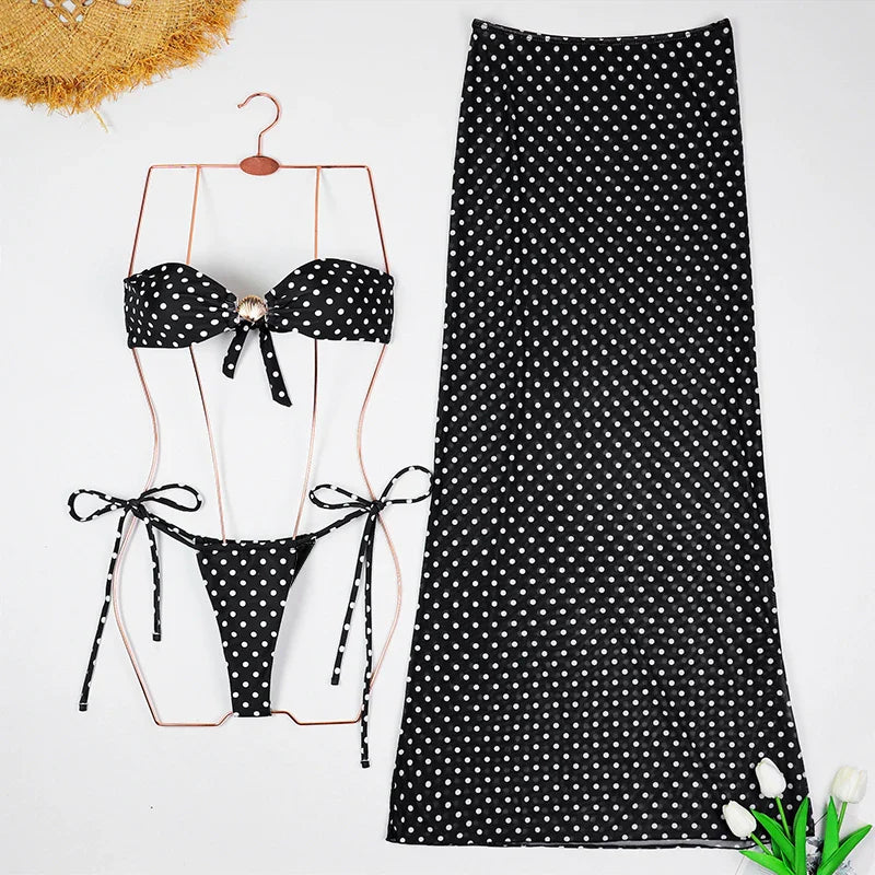 3 Piece Bikini Sets Spaghetti Strap Swimsuits 2025 Women Sexy High Split Beachwear Long Skirt Bathing Suit Summer Vacation Wear
