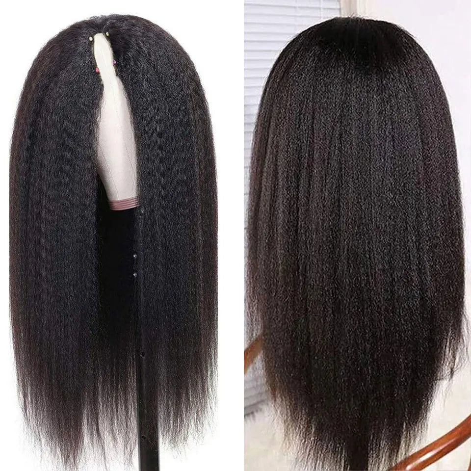 U V Part Wig Human Hair No Leave Out No Glue Kinky Straight U Part Wig Glueless Yaki Straight Human Hair Wigs For Women Virgin