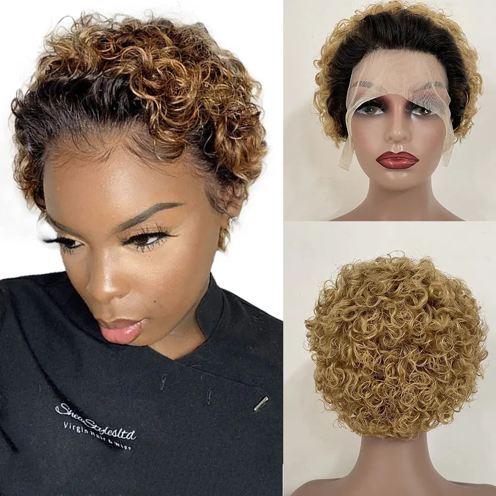 13x1 Curly Human Hair Lace Frontal Wig Pixie Cut Curly Lace Front Human Hair Wigs for Women Brazilian Human Hair Wig Sale