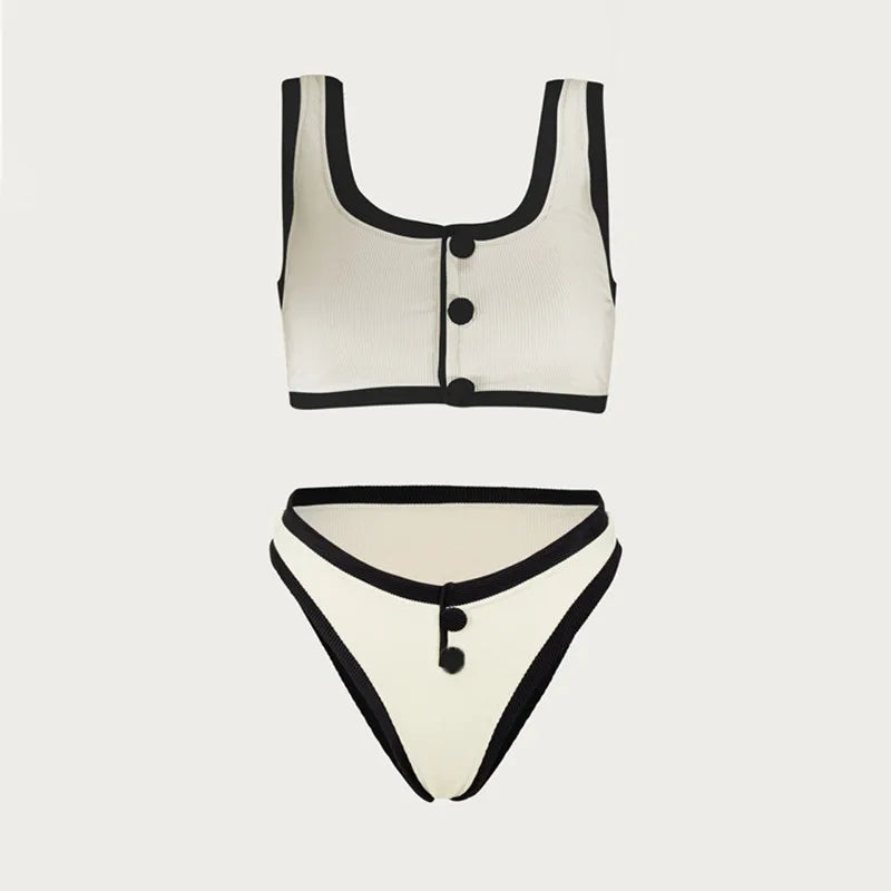 Sexy Bikini Set Woman Swimwear 2024 High Waist Two-Piece Swimsuit Women Ribbed Beach Wear Bath Suits Biquini Swim Suit Monokini