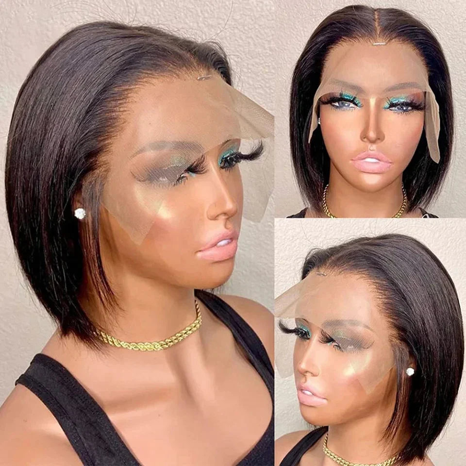 Bleached Knots Bone Straight Wig Human Hair Ready To Go Short Bob 13x4 HD Full Transparent Lace Frontal Wigs Pre Plucked