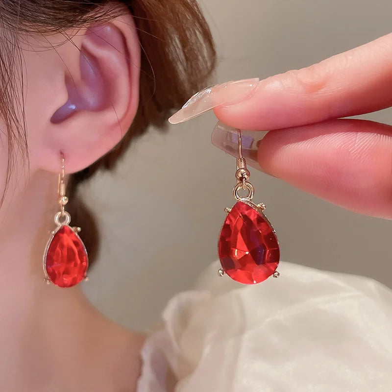 Luxury Necklace Earrings For Women Red Water Drop Crystal Earrings Weddings Banquet Jewelry Sets