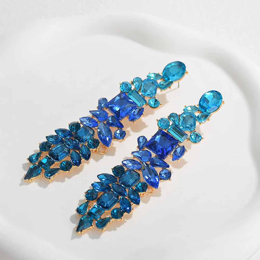 Luxury Elegant Crystal Drop Earrings For Women Rhinestone Pendant Earrings Statement New Design Jewelry
