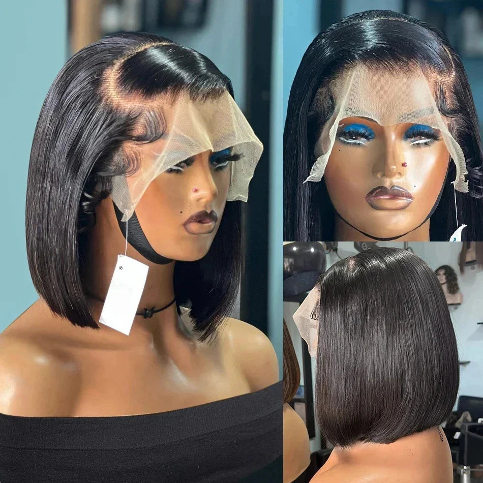 Bleached Knots Bone Straight Wig Human Hair Ready To Go Short Bob 13x4 HD Full Transparent Lace Frontal Wigs Pre Plucked