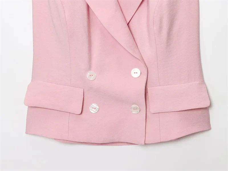Women's Tops 2025 New Double-Breasted Halterneck Pink Vest Casual and fashionable women's vest