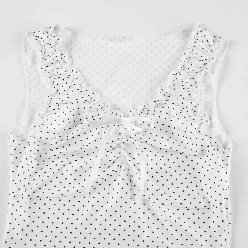 Tank Tops for Women New Summer 2025 Bow Black Sexy V Neck Cotton Sleeveless Cropped Vests Vintage Sweet Ruffles Slim Crop Top