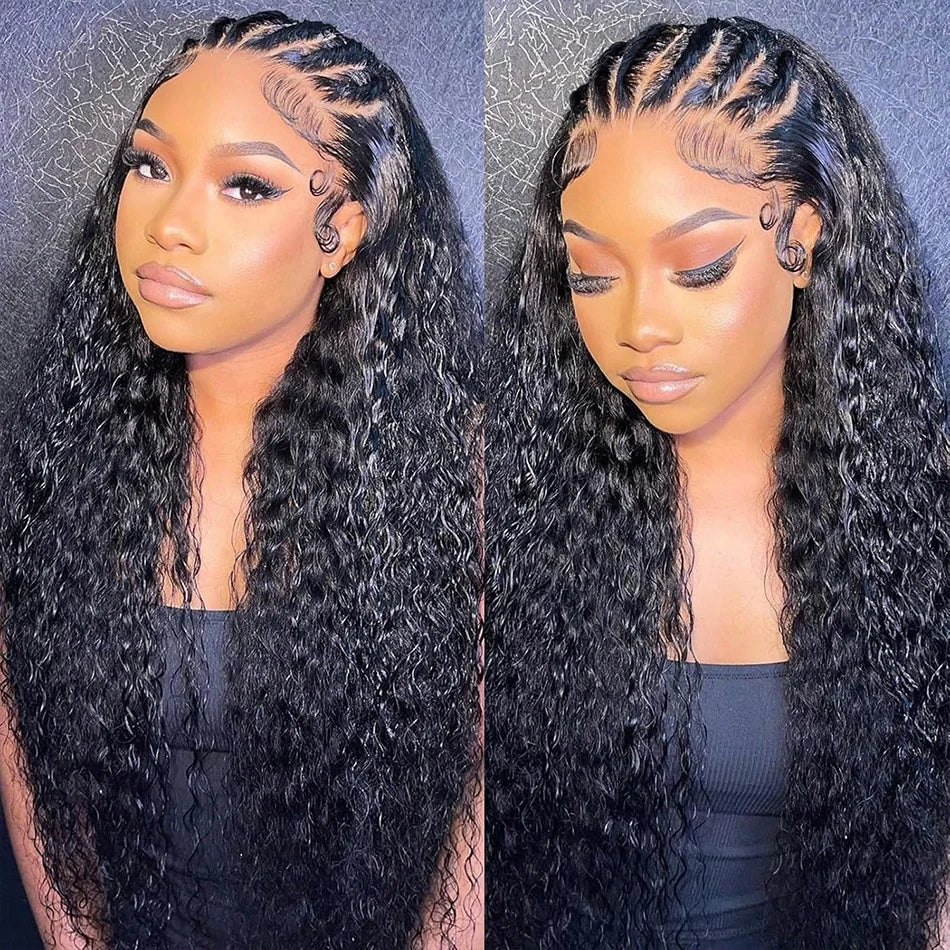 Head Braided Wigs Human Hair Deep Curly Wave 13x4 Lace Front Wigs Human Hair Bleach Knots Pre Plucked 180% Density Natural Color
