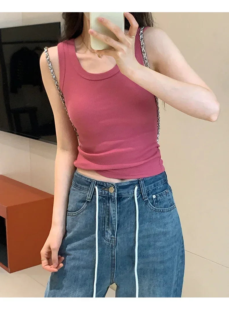 Tank Soft Top For Women Summer 2025 Outfits Tight And Sexy Tank Top Knitted Bottom Shirt And Sleeveless Top For Outerwear