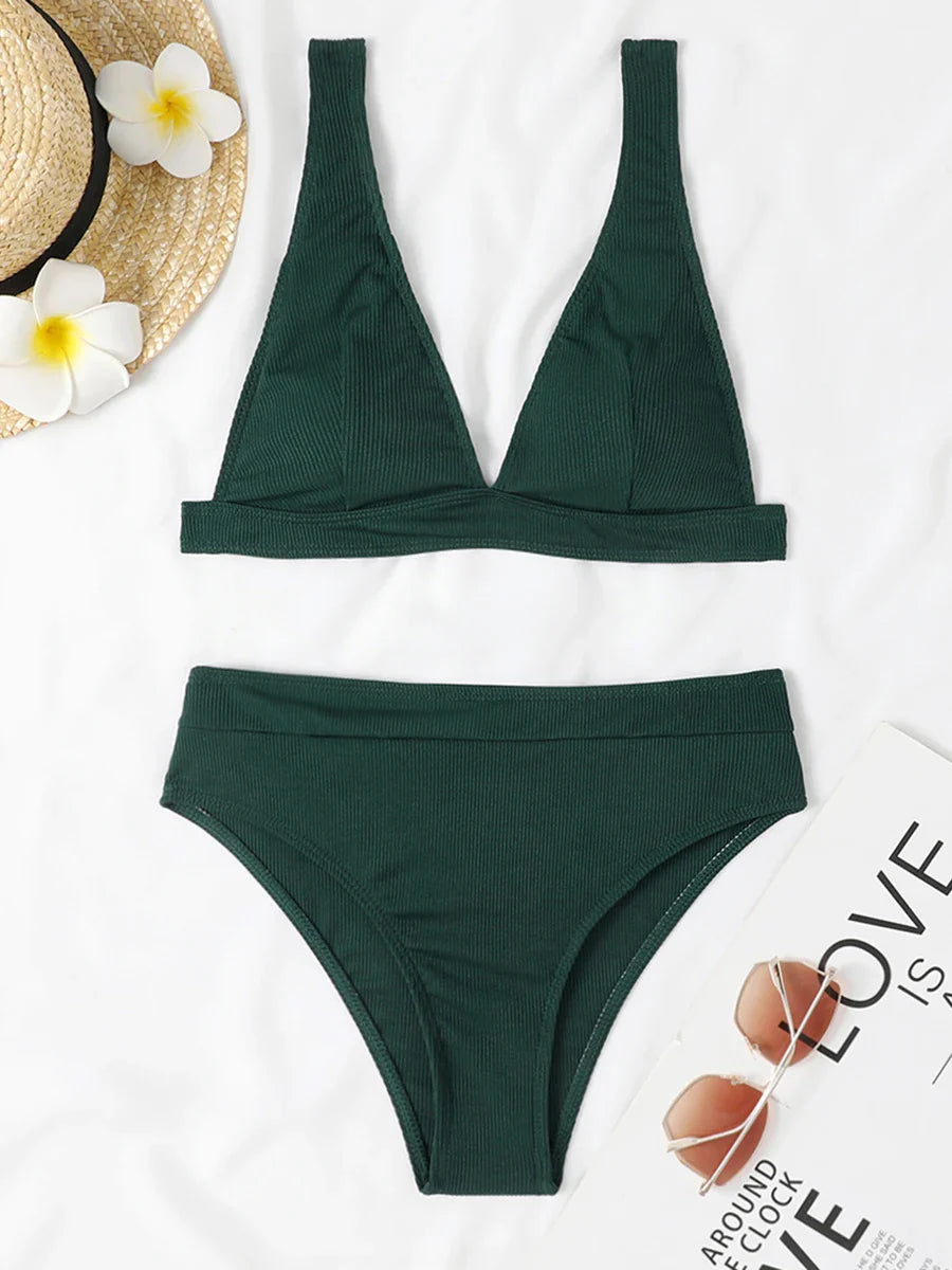Sexy Bikinis 2025 Women Solid Swimsuit Women Padded Swimwear Female Beachwear Bathers Bathing Swimming Swim Suit