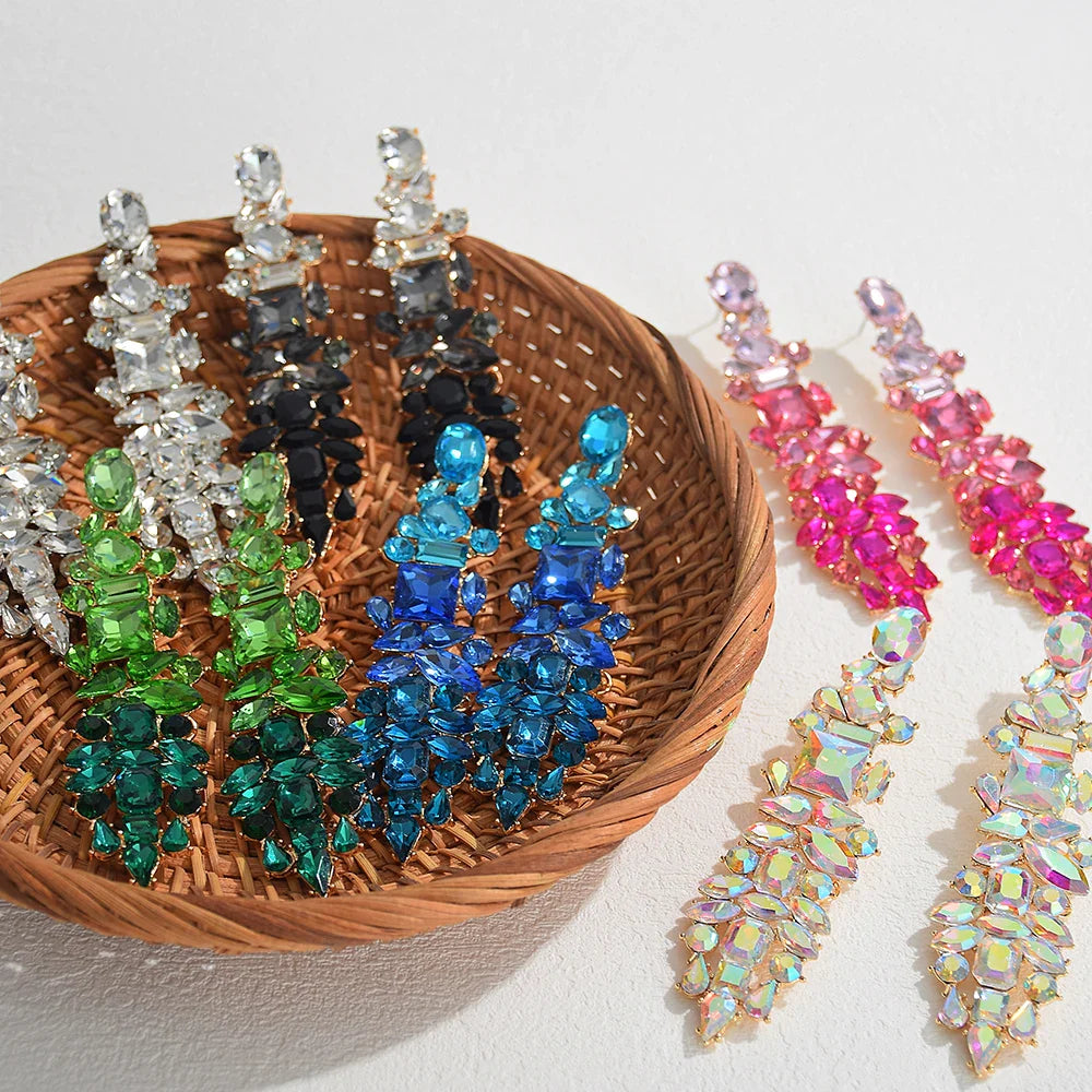 Luxury Elegant Crystal Drop Earrings For Women Rhinestone Pendant Earrings Statement New Design Jewelry