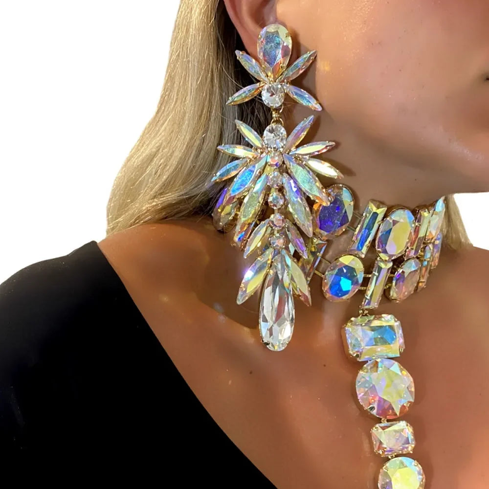 Luxury AB Rhinestone Drop Dangle Earrings Party Accessories Fashion Shiny Large Size Crystal Statement Earrings Wedding Jewelry
