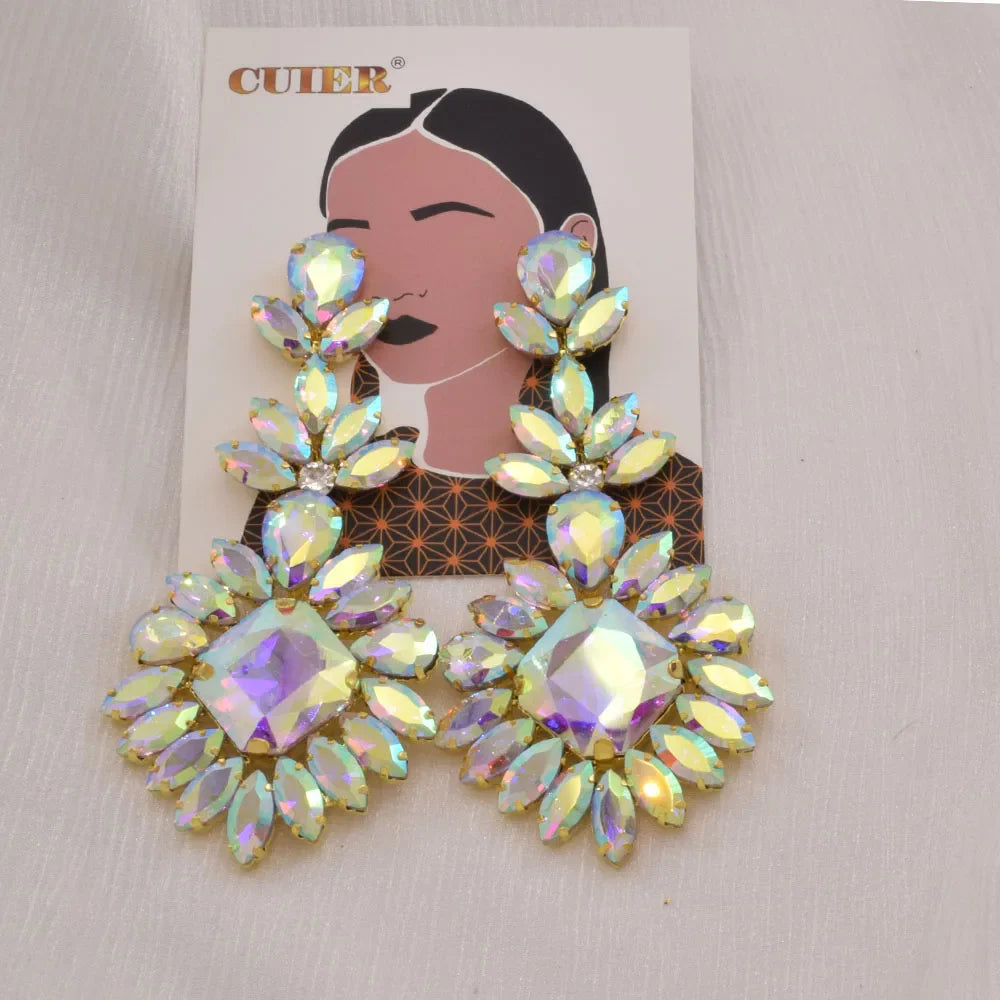 CUIER Luxury Crystal Long Drop Earrings Women Fashion Statement Earrings Wedding Party Gifts Accessory rhinestones Jewelry
