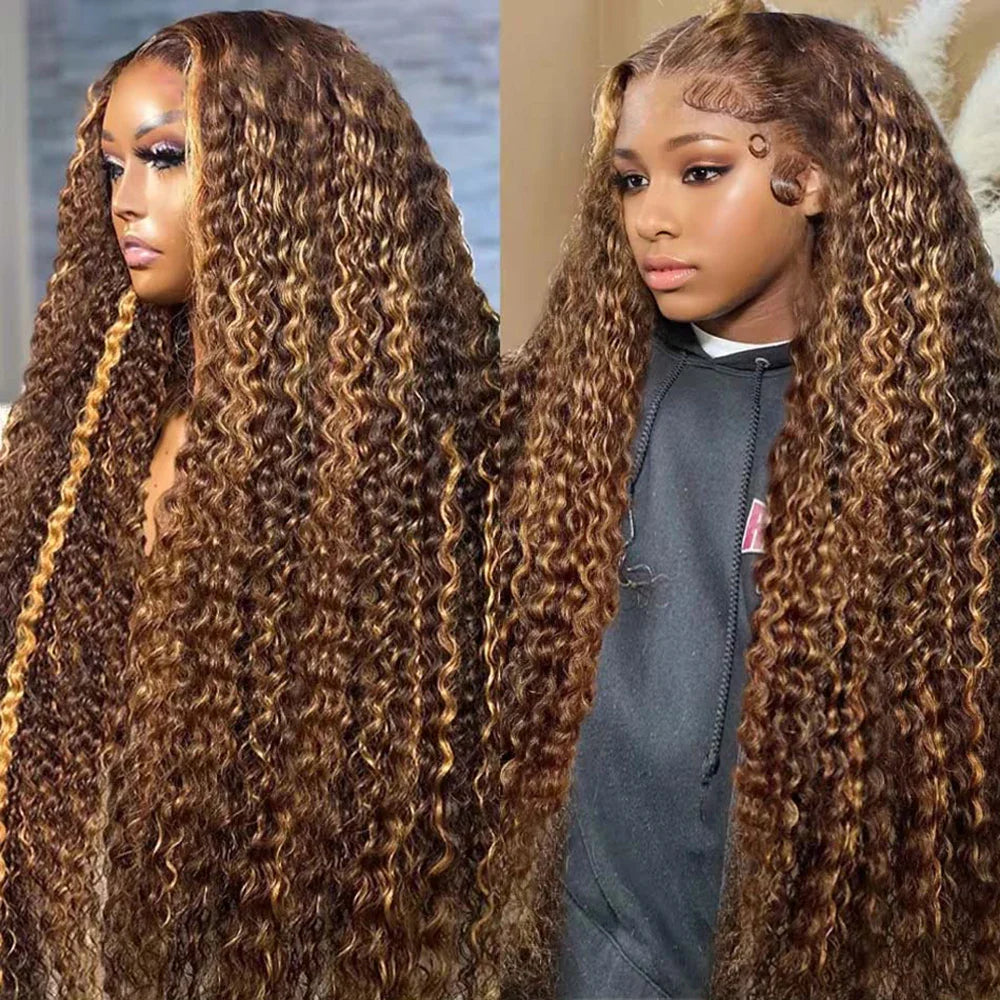 4/27 Curly Wigs 13x4 Highlight Deep Wave Wig Human Hair Ombre Honey Blonde Brown Colored Brazilian Water Wave Human Hair Wig