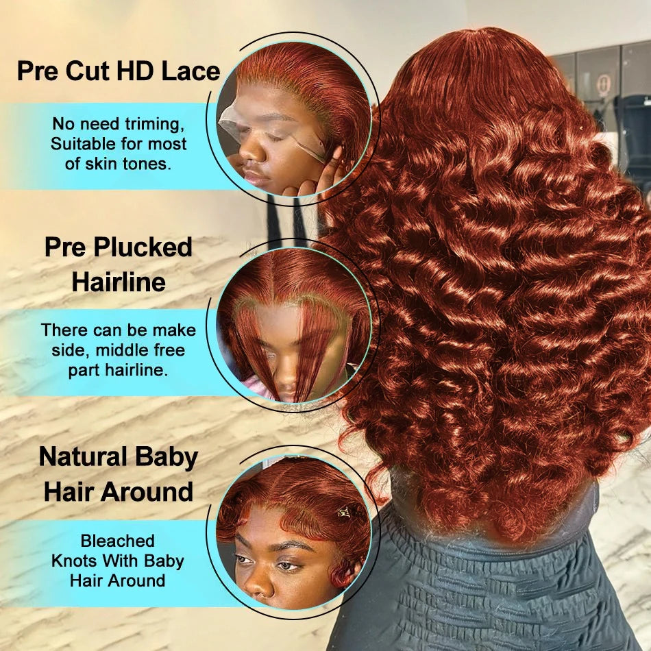 Loose Deep Wave Reddish Brown 13x6 Hd Lace Frontal Human Hair Curly Wig 30 Inch 13x4 Brown Colored Human Hair Wigs On Sale