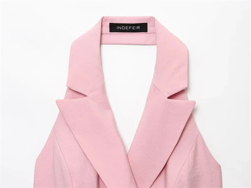Women's Tops 2025 New Double-Breasted Halterneck Pink Vest Casual and fashionable women's vest