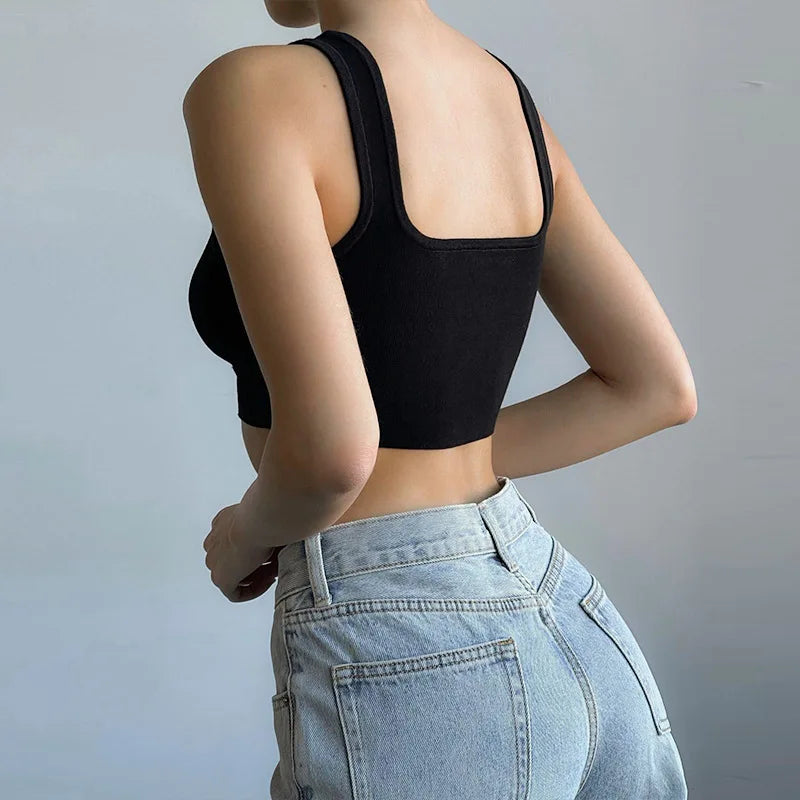 Solid White Tank Top Women Summer Clothes Square Collar Bottom Corset Sleeveless Y2k Accessories Cute Ropa De Mujer Streetwear